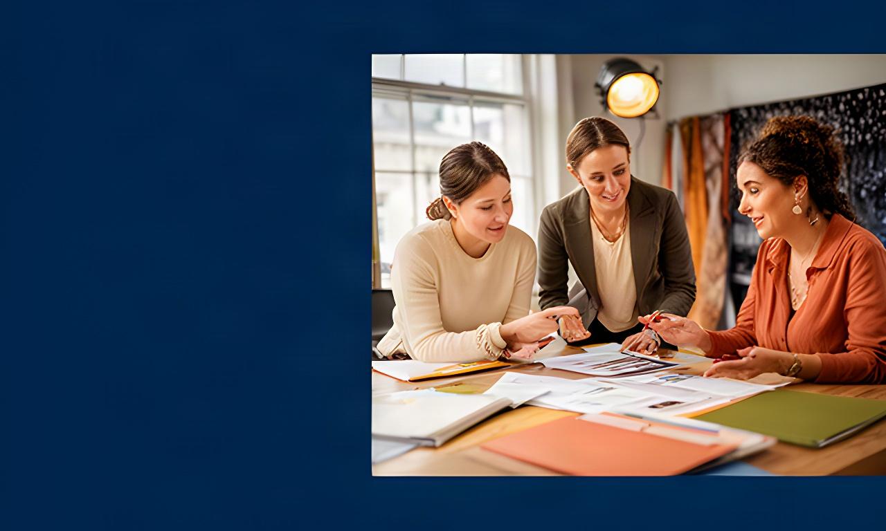 Childcare educator, college tutor and theatre performer reviewing people policies around a table in an Irish creative workplace
