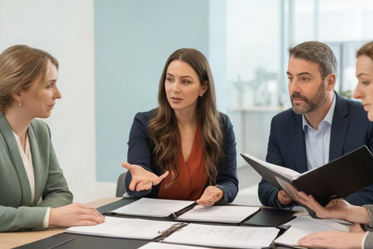 HR consultants reviewing employment documents with a Midlands business manager around a meeting table