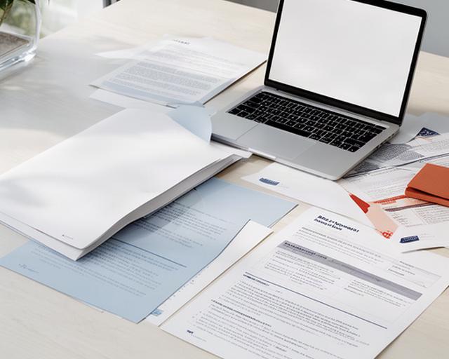 Printed employee handbook and employment documents arranged beside a laptop in an Irish SME office