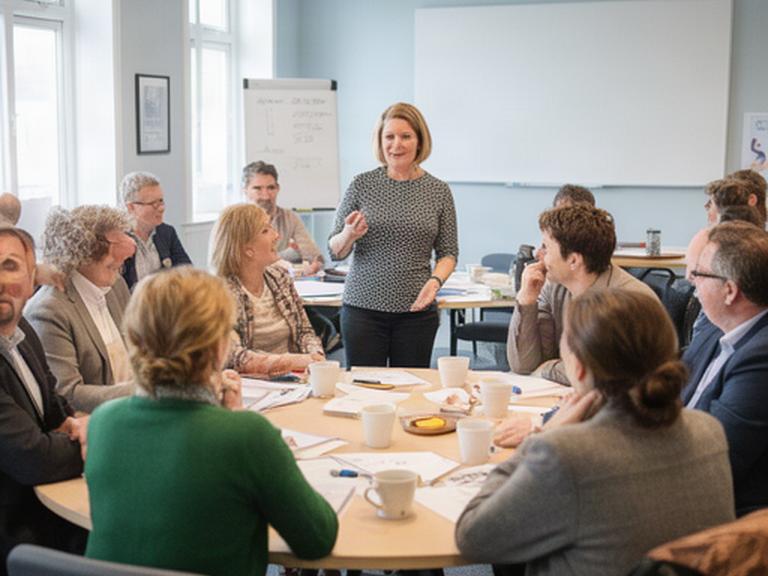 Local business owners taking part in an HR workshop at a community meeting in Laois