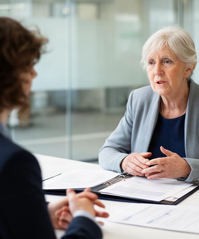 Senior HR consultant discussing employment policies with a client in an Irish workplace